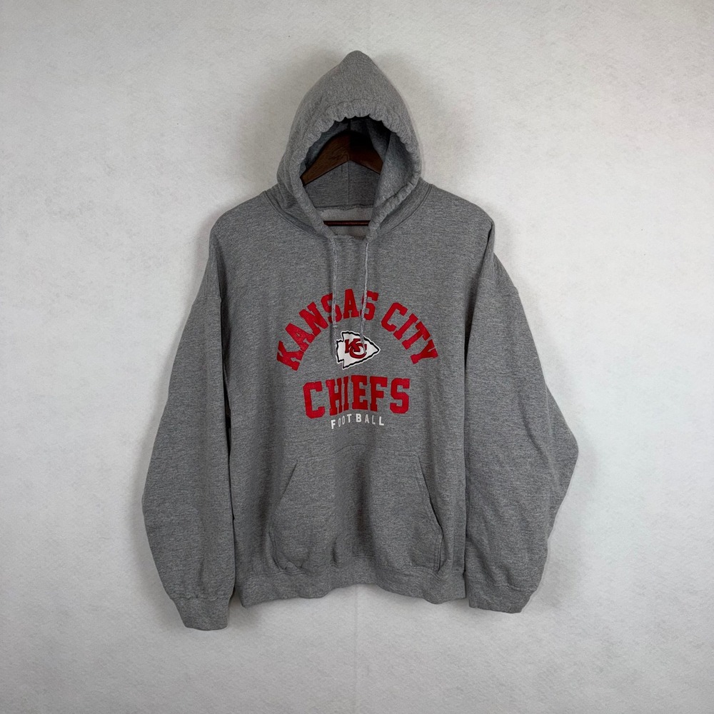 NFL Kansas City Chiefs Hoodie Mens XL Gray Football Pullover Sweatshirt Graphic